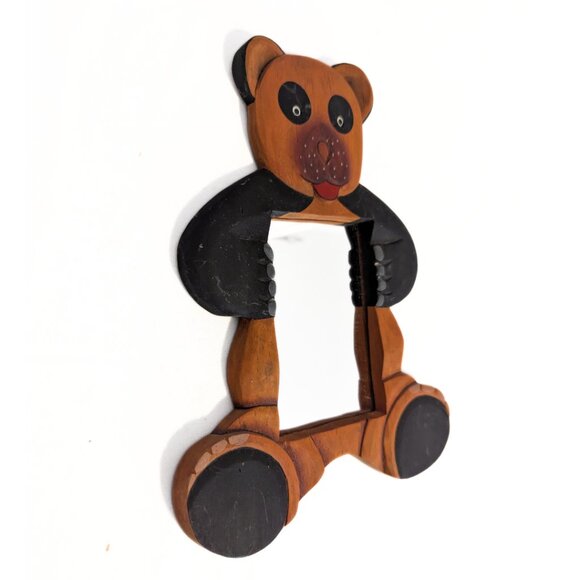 Vintage Handmade Wooden Bear Small Mirror Small 9.5"x7.5" OOAK MCM Retro - Picture 2 of 7
